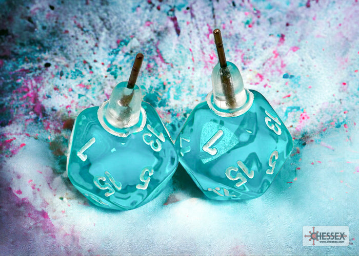 Two blue dice with '16' on a colorful, textured background