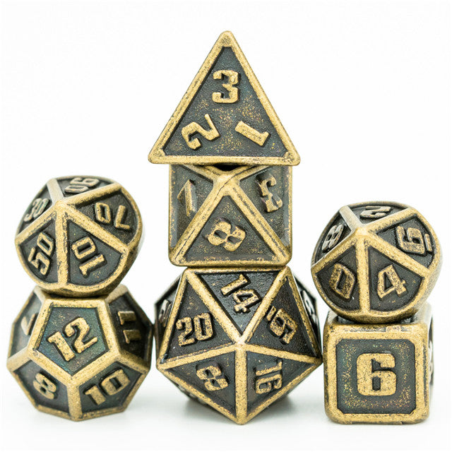 Ancient Gold Mini Metal Dice First Set | (10mm to 15mm) 7-Dice Udixi RPG