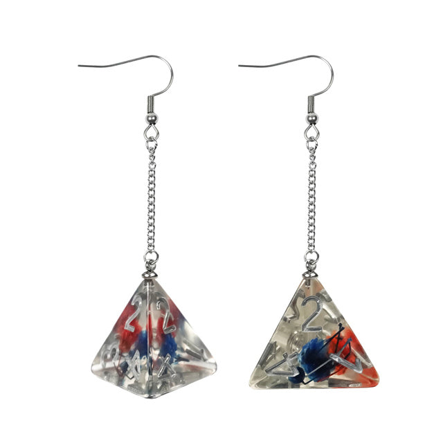 Triangular earrings with colorful interior on a white background