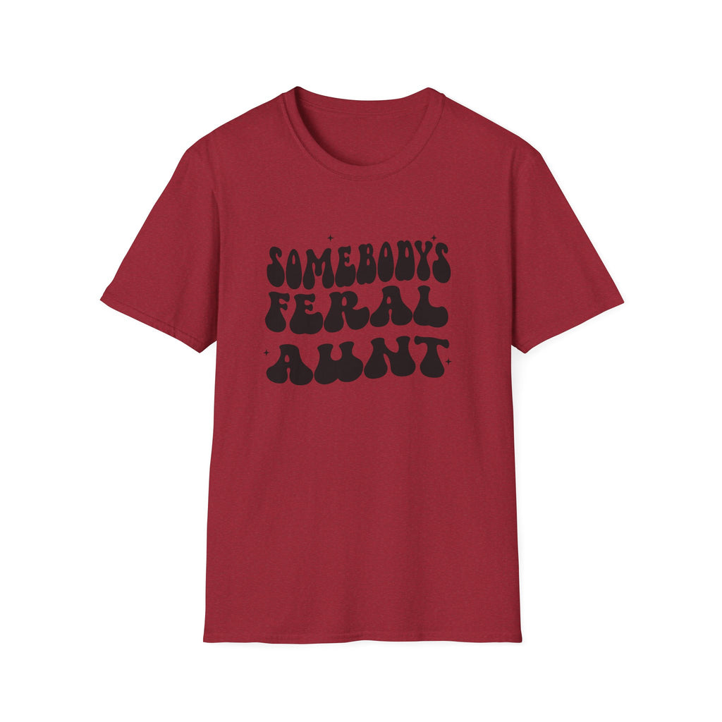 Red t-shirt with black text on a white background