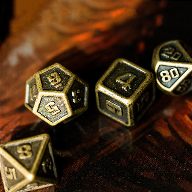 Ancient Gold Mini Metal Dice First Set | (10mm to 15mm) 7-Dice Udixi RPG