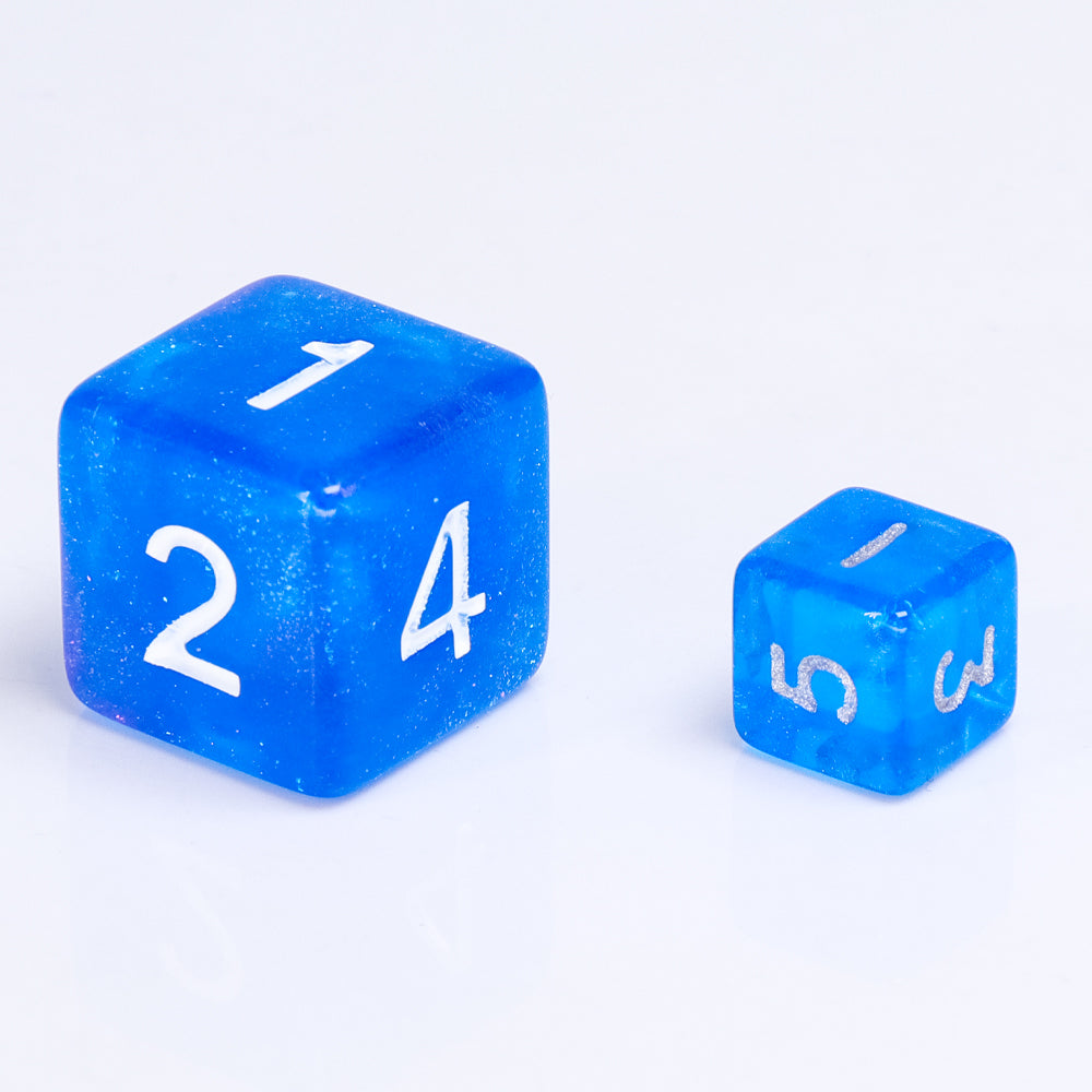 Glitter 7-Dice Mini-Dice RPG Set Blue w/Silver Numbers Miniature Dice