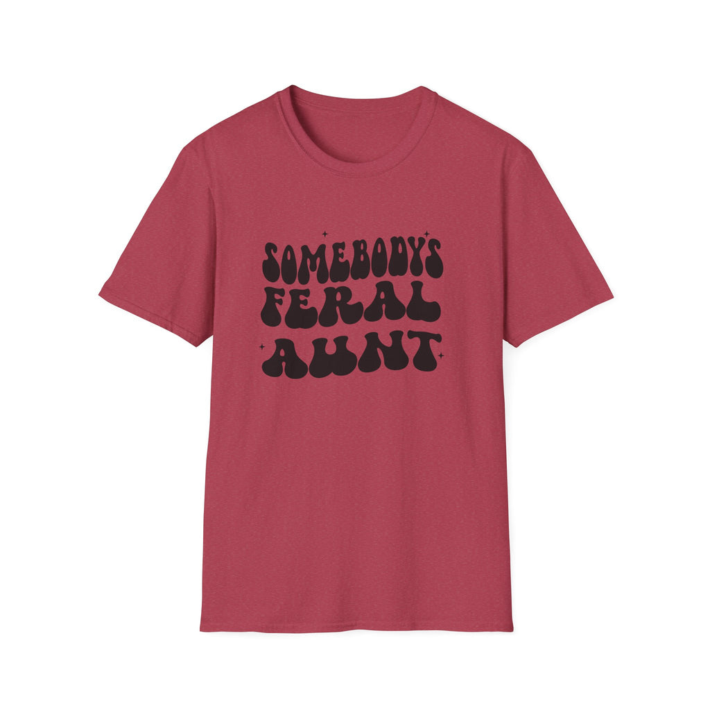 Red t-shirt with black text on a white background