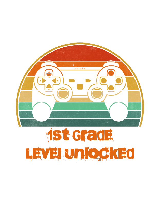-retro-style graphic with a cassette tape design and text '1st Grade Level Unlocked' on a white background.