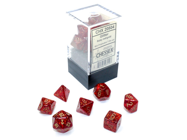 Glitter Mini-Polyhedral Ruby Red/gold 7-Die Set (Mini Poly Release 1)