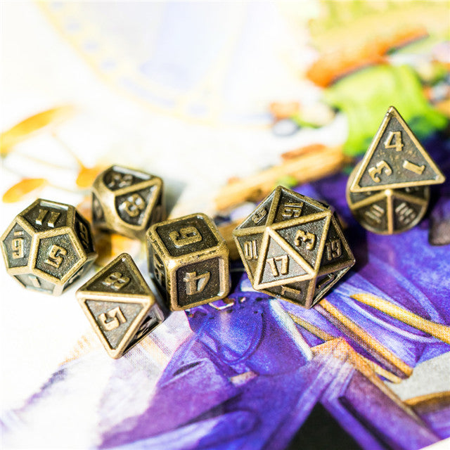 Ancient Gold Mini Metal Dice First Set | (10mm to 15mm) 7-Dice Udixi RPG