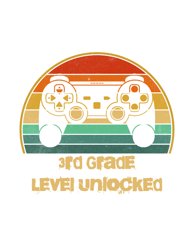 retro video game controller design with '3rd Grade Level Unlocked' text on a white background 