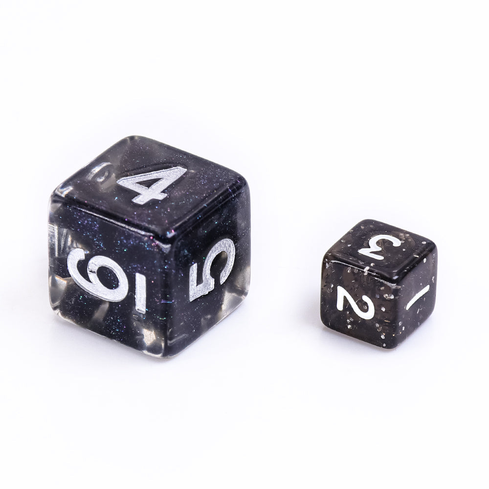 Glitter 7-Dice Mini-Dice RPG Set Black w/White Numbers Miniature Dice