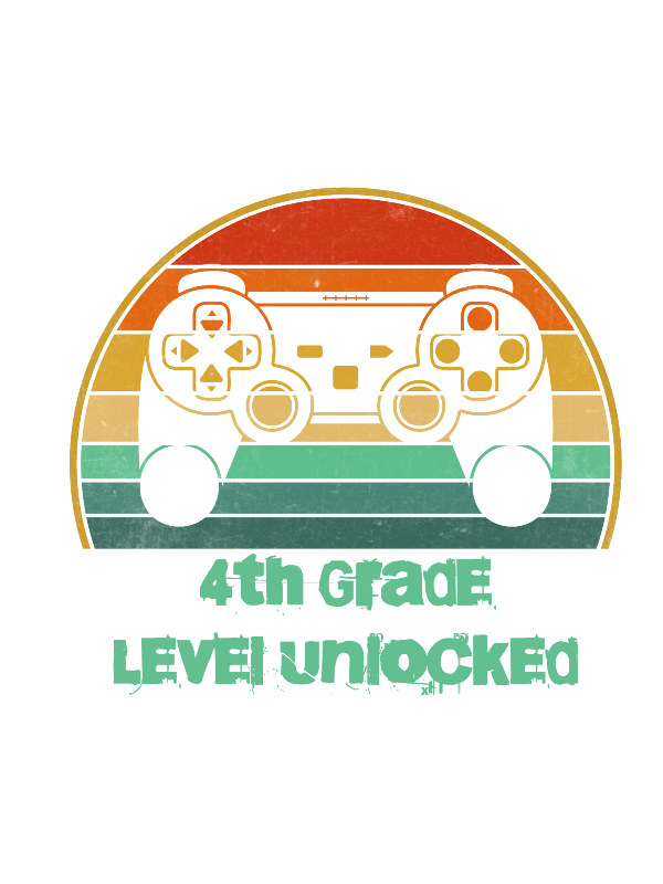  retro video game controller design with '4th Grade Level Unlocked' text on a white background