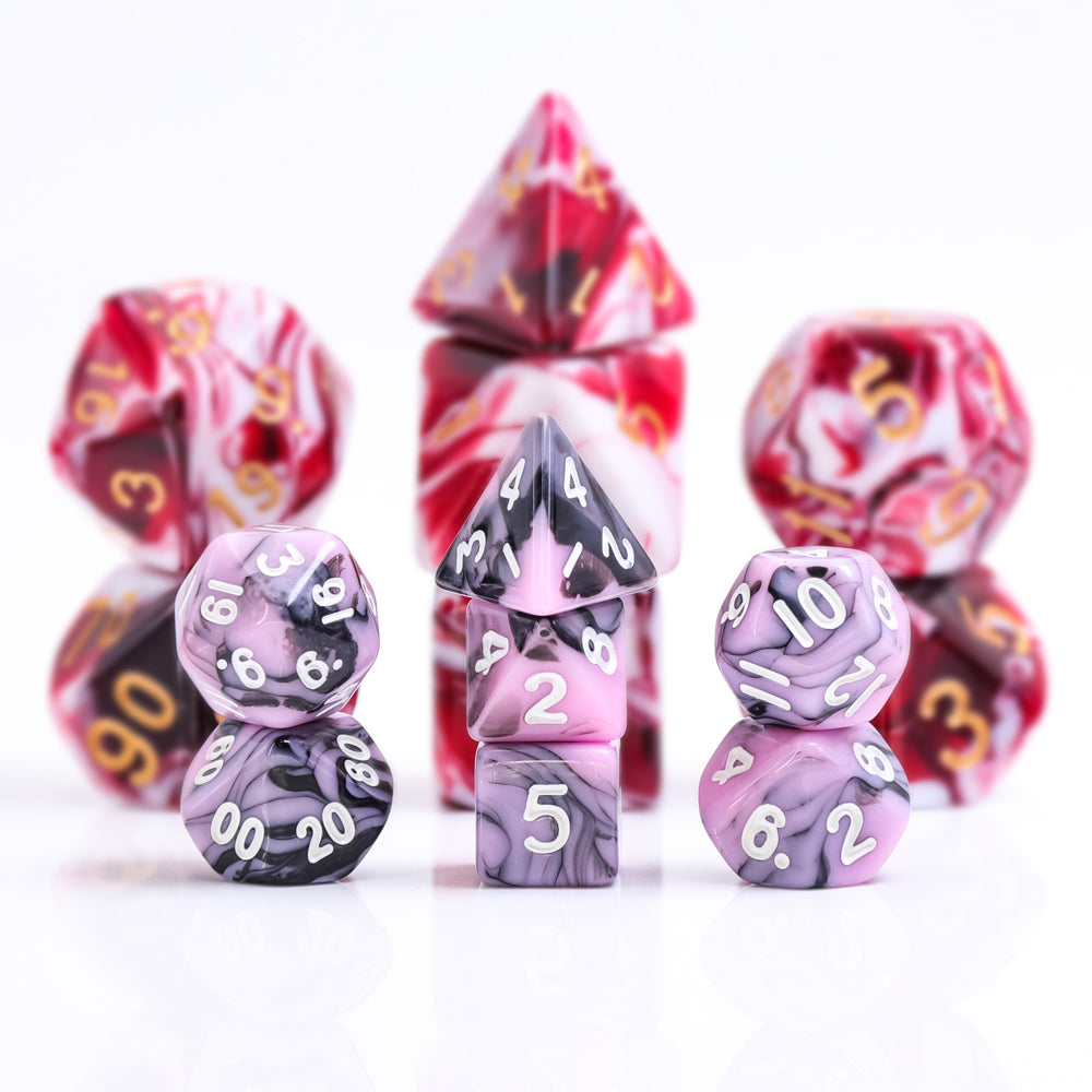 Black Pink Blend 7-Dice Mini-Dice RPG Set w/White Numbers Miniature Dice