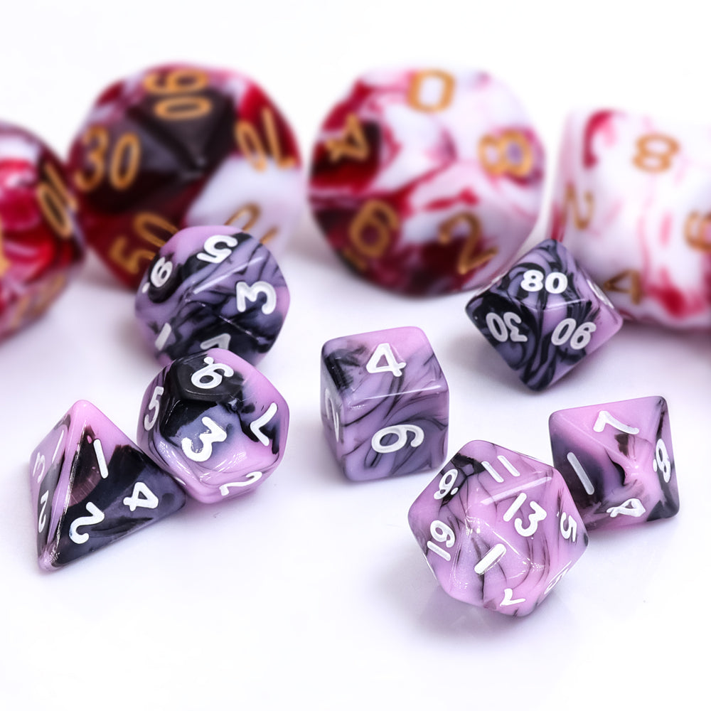 Black Pink Blend 7-Dice Mini-Dice RPG Set w/White Numbers Miniature Dice