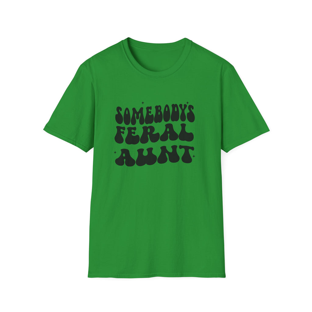 Green t-shirt with black text on a white background
