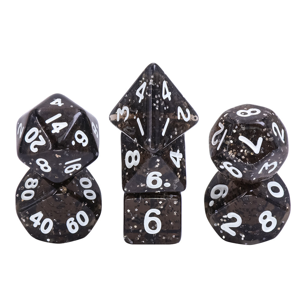 Glitter 7-Dice Mini-Dice RPG Set Black w/White Numbers Miniature Dice