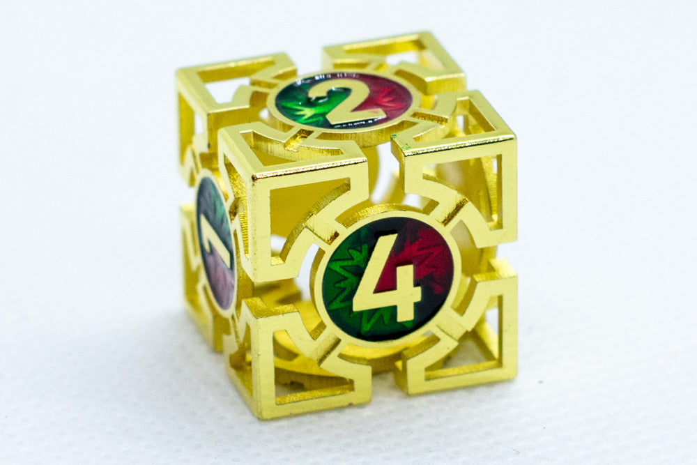 Gold cube with colorful numbers on a white background