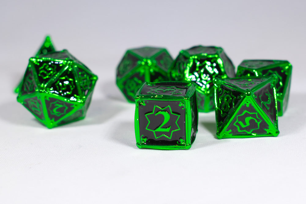 Alien 7-Dice Metal Set Green w/ Black Fill {North Star Dice Collection}