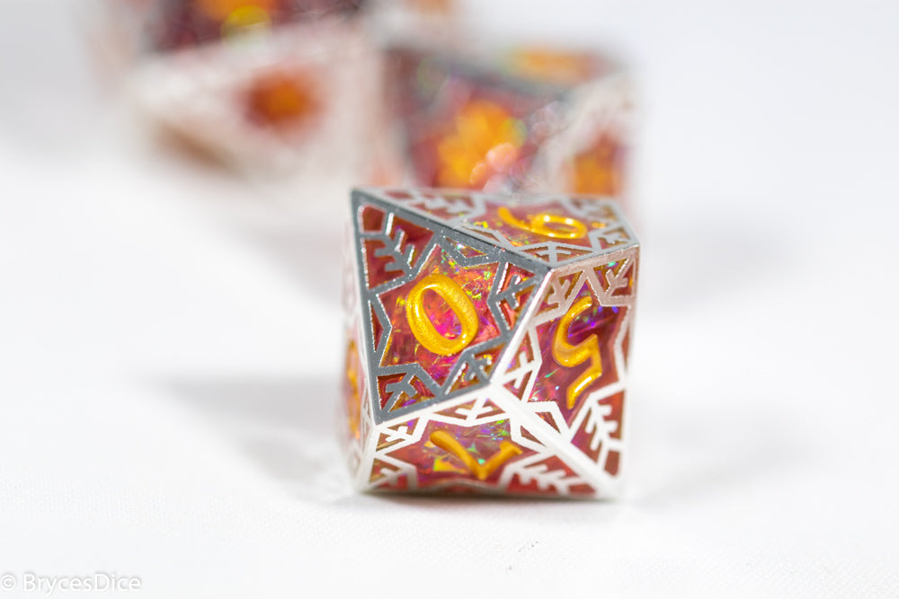 Close-up of a detailed dice with a white background