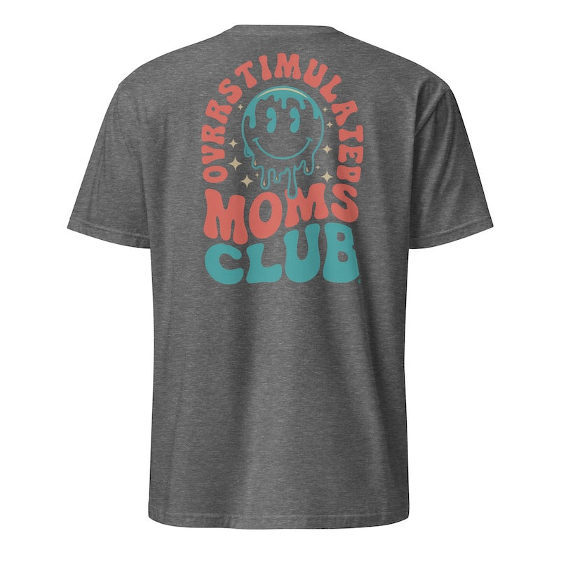 Gray t-shirt with colorful text and graphic on the back against a white background
