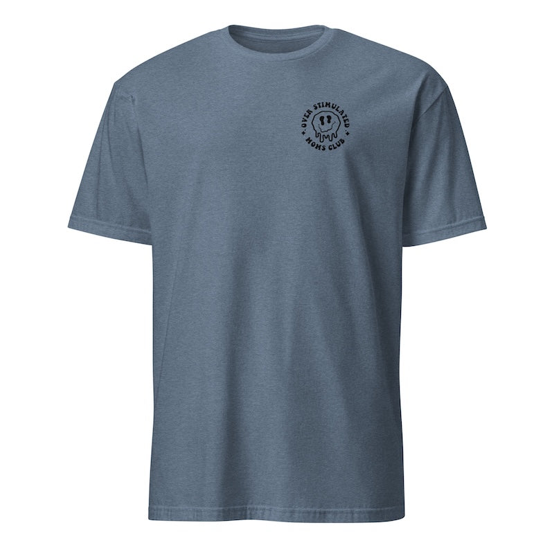 Blue t-shirt with a logo on the chest against a white background