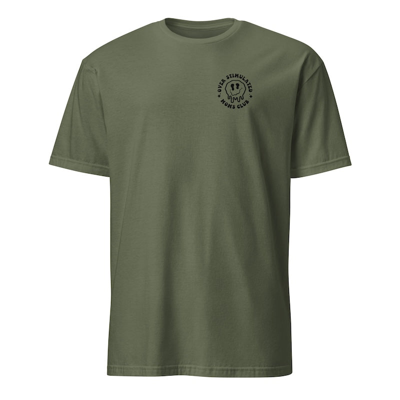 Green t-shirt with a logo on the chest against a white background