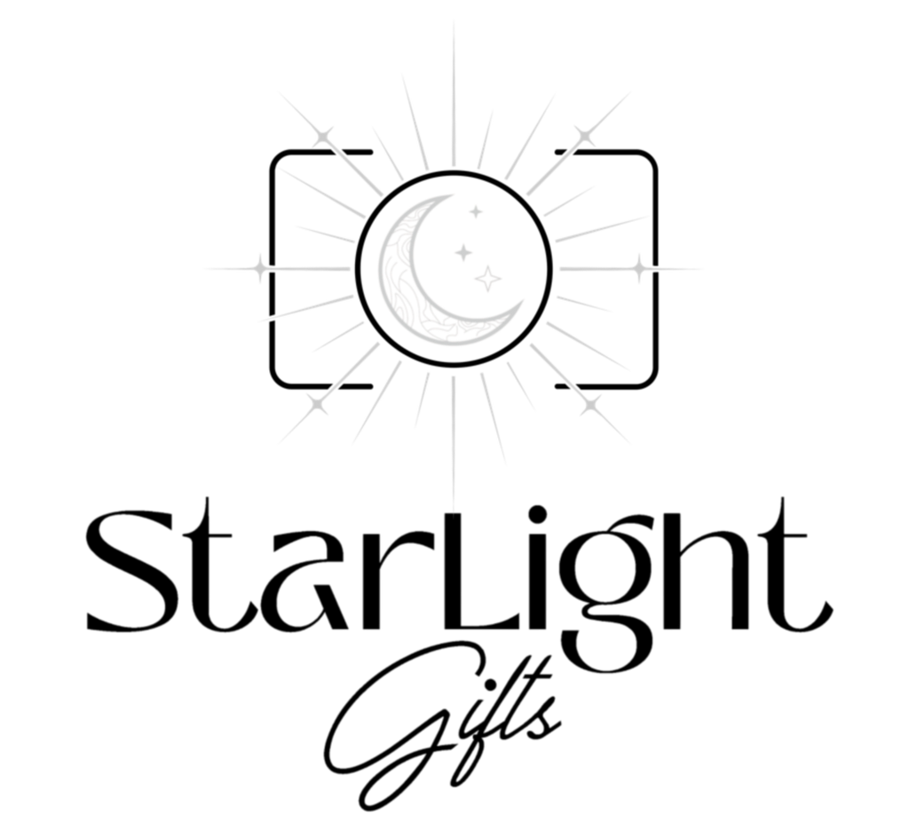 Logo of StarLight Gifts with a moon and star design on a white background