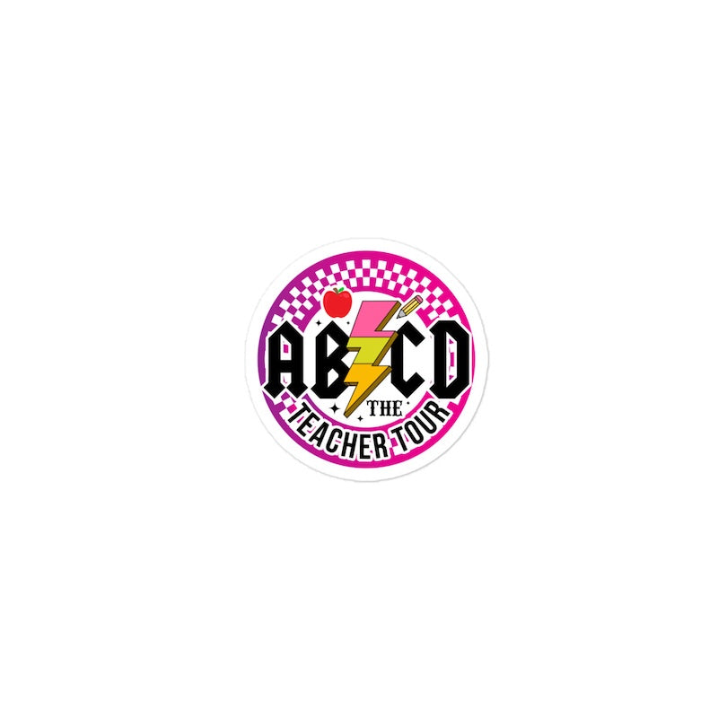 Circular logo with 'ABCD The Teacher Tour' text on a white background