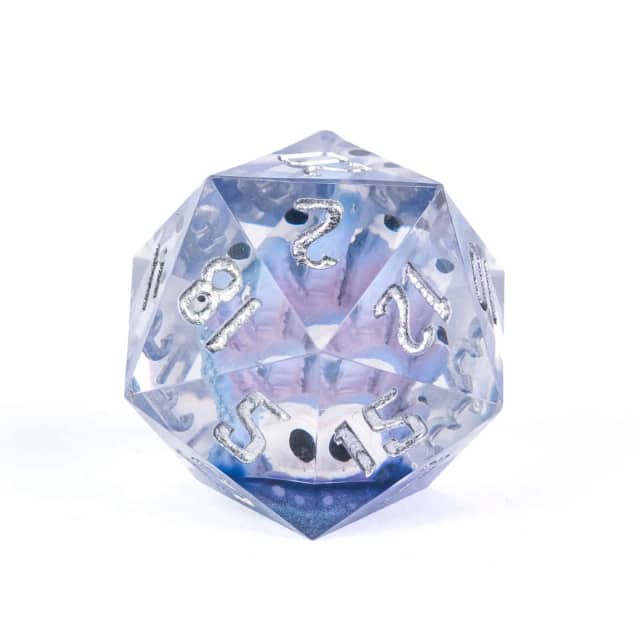 D20 polyhedral dice with blue and purple color scheme on a white background