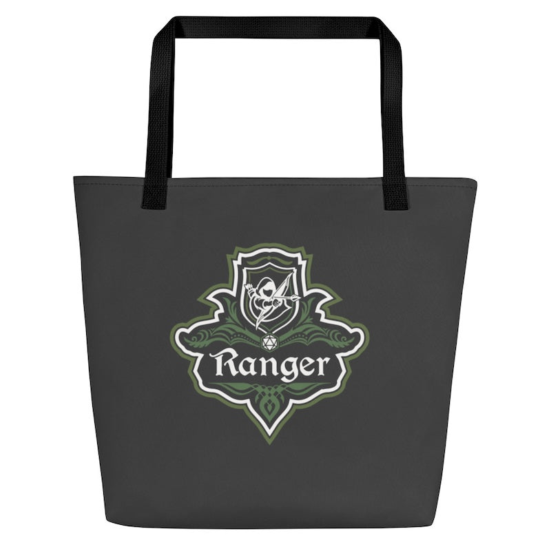 Black tote bag with a 'Ranger' logo on a white background