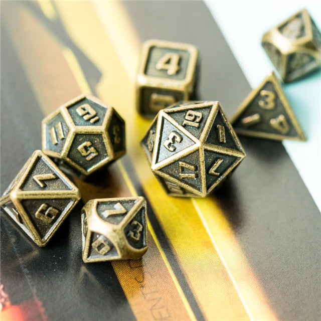 Ancient Gold Mini Metal Dice First Set | (10mm to 15mm) 7-Dice Udixi RPG