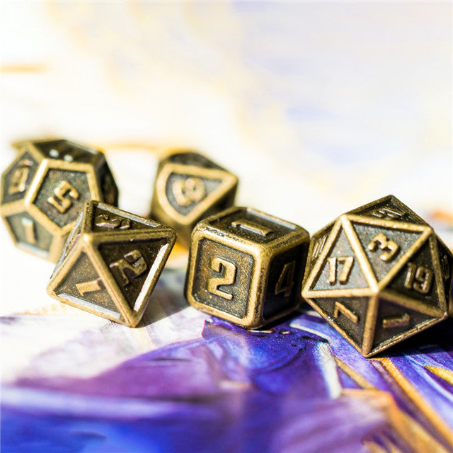 Ancient Gold Mini Metal Dice First Set | (10mm to 15mm) 7-Dice Udixi RPG