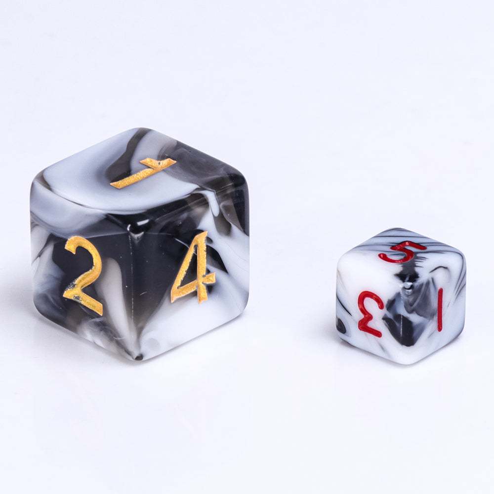 Black-White Blend 7-Dice Mini-Dice RPG Set w/Red Numbers Miniature Dice