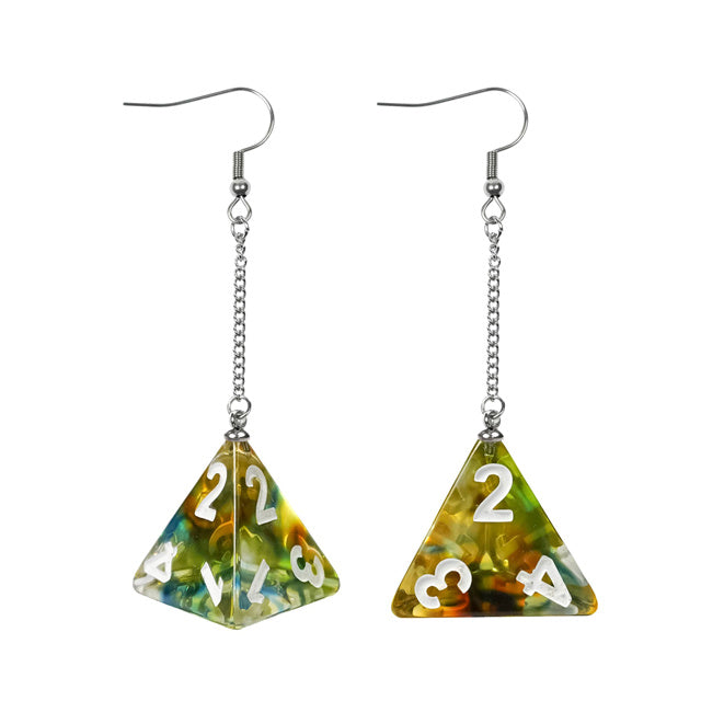 Triangular earrings with number designs on a white background