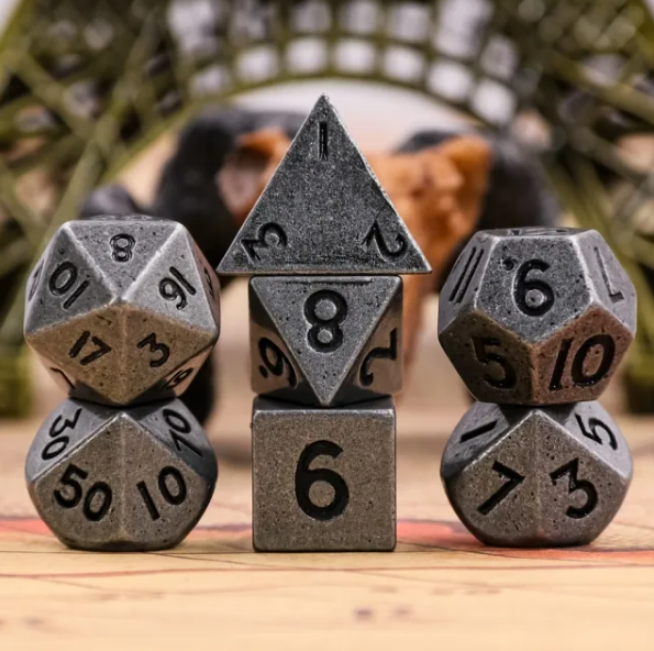 Ancient Silver Mini Metal Dice Second Set | (10mm to 15mm) 7-Dice Udixi RPG