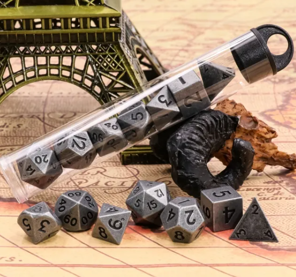 Ancient Silver Mini Metal Dice Second Set | (10mm to 15mm) 7-Dice Udixi RPG