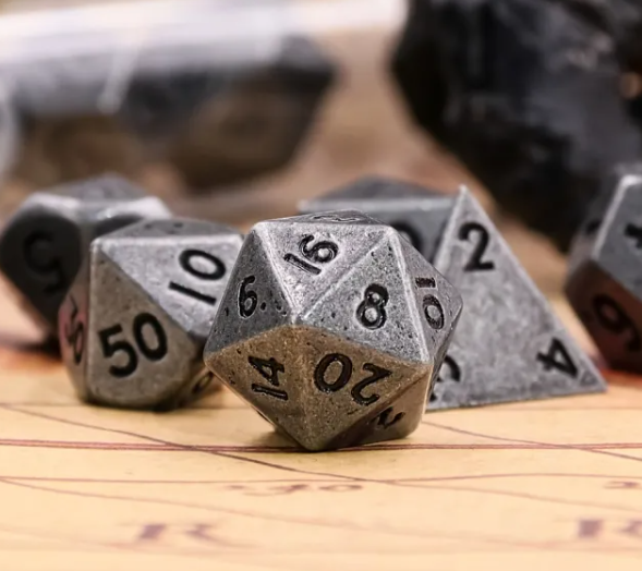 Ancient Silver Mini Metal Dice Second Set | (10mm to 15mm) 7-Dice Udixi RPG