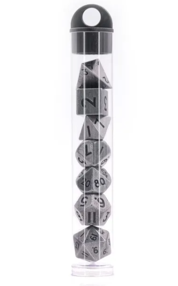 Ancient Silver Mini Metal Dice Second Set | (10mm to 15mm) 7-Dice Udixi RPG