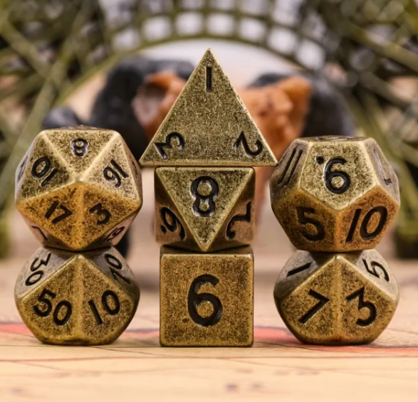 Ancient Gold Mini Metal Dice Second Set | (10mm to 15mm) 7-Dice Udixi RPG