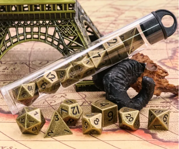Ancient Gold Mini Metal Dice Second Set | (10mm to 15mm) 7-Dice Udixi RPG