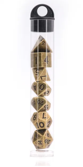 Ancient Gold Mini Metal Dice Second Set | (10mm to 15mm) 7-Dice Udixi RPG