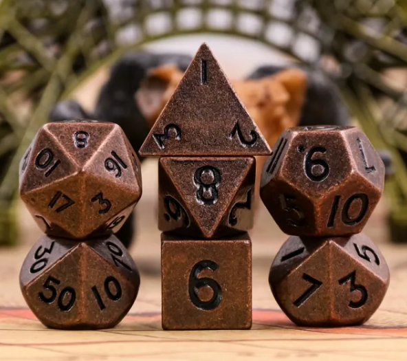 Ancient Copper Mini Metal Dice Second Set | (10mm to 15mm) 7-Dice Udixi RPG