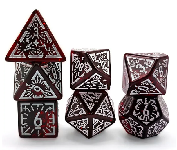 Arcane Mysteries Dark Red Translucent Polyhedral Dice Set | 7-Dice Red