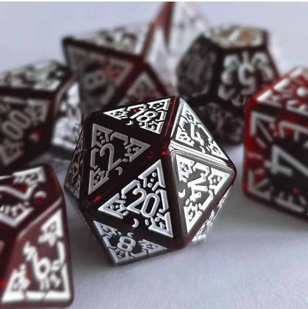 Arcane Mysteries Dark Red Translucent Polyhedral Dice Set | 7-Dice Red