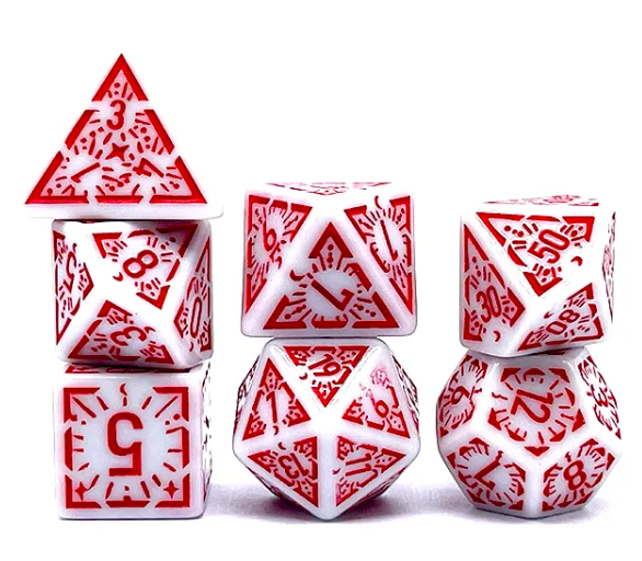 Arcane Ember White and Red Polyhedral Dice Set | 7-Dice White