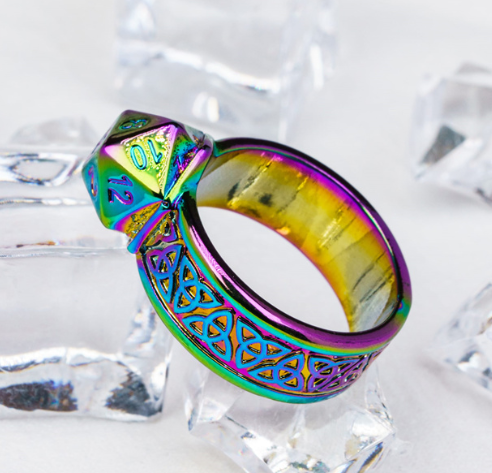 Multicolored ring with a dice design on a clear crystal background