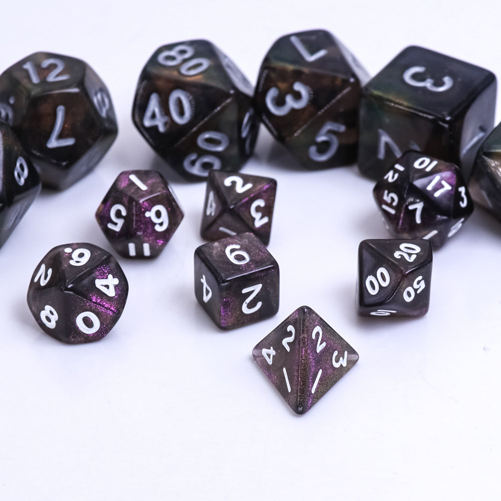 Purple Iridescent 7-Dice Mini-Dice RPG Set w/White Numbers Miniature Dice