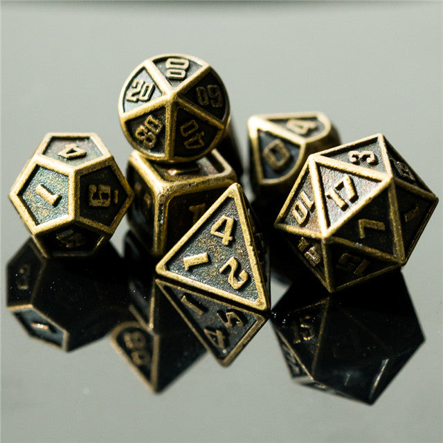 Ancient Gold Mini Metal Dice First Set | (10mm to 15mm) 7-Dice Udixi RPG