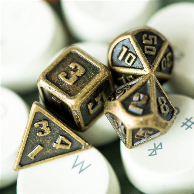 Ancient Gold Mini Metal Dice First Set | (10mm to 15mm) 7-Dice Udixi RPG