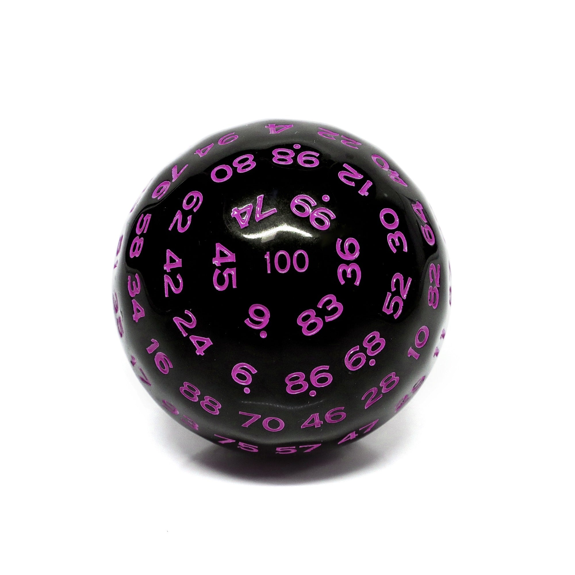 "Purple" Single 100 Sided Polyhedral Dice (D100) | Solid Black Color (45mm) Purple