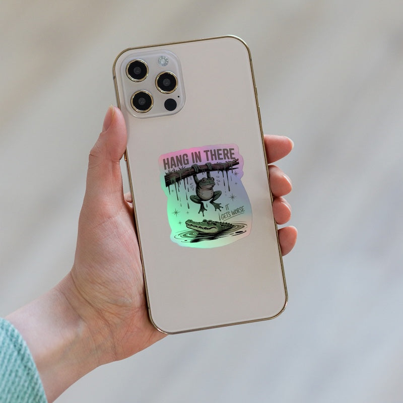 Phone case with a sticker on a blurred background