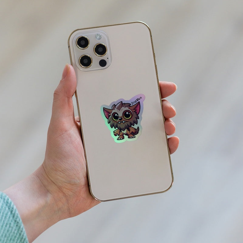 Phone case with a cartoon dog design on a plain background