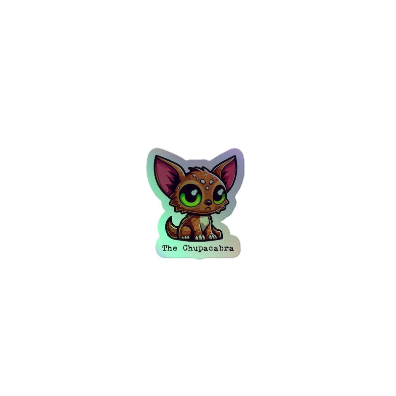 Sticker of a cartoon-like creature with glowing green eyes on a white background